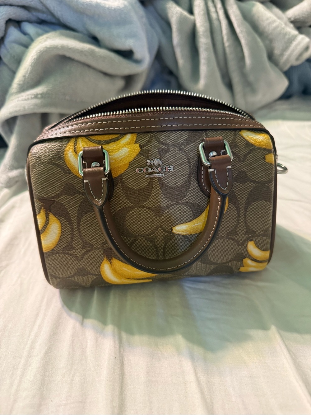 Coach Brown Mini Satchel with Yellow Banana Print